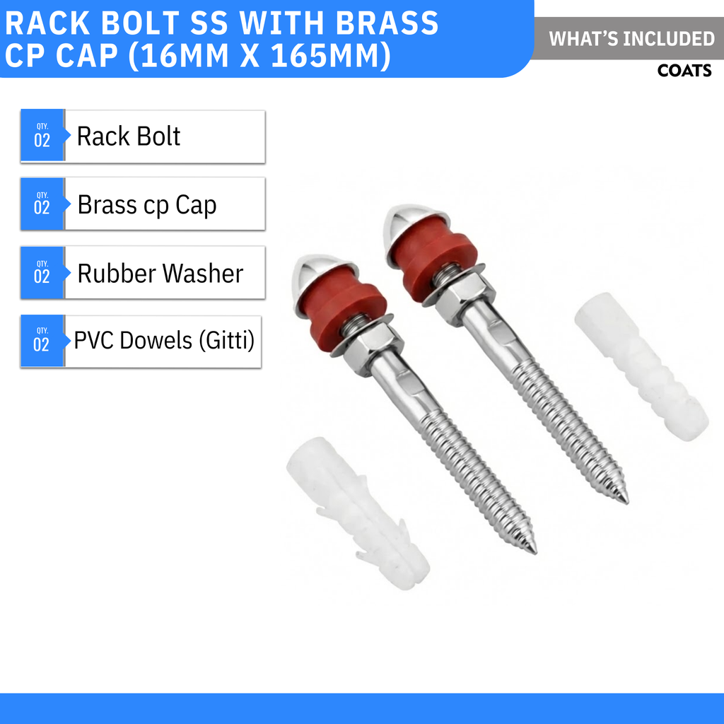Rack Bolt SS with Brass Cp Cap (16mm X 165mm) - by Coats®